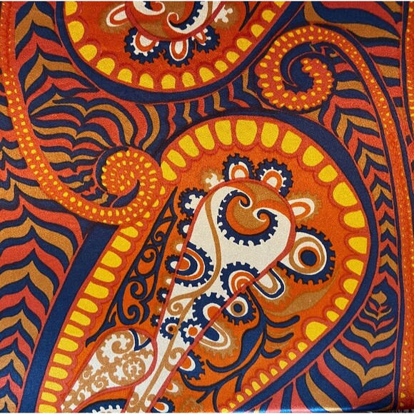 Vintage 60s 70s Paisley Psychedelic Ruffle Hostess Maxi Dress Large L Polyester - Picture 11 of 14